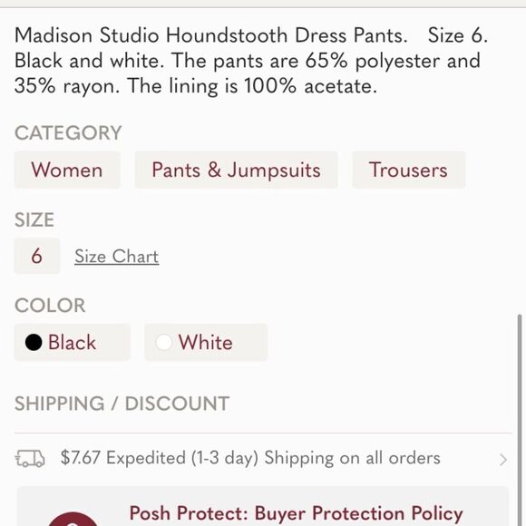 Madison Studio Houndstooth Dress Pants Size 6 - Picture 5 of 5